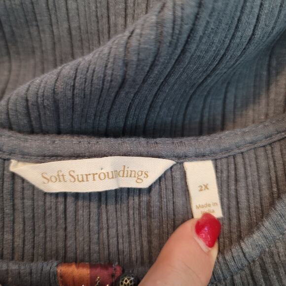 Soft Surroundings Gray Embroidered Long Sleeve Long Line Sweater 2X - Picture 5 of 6